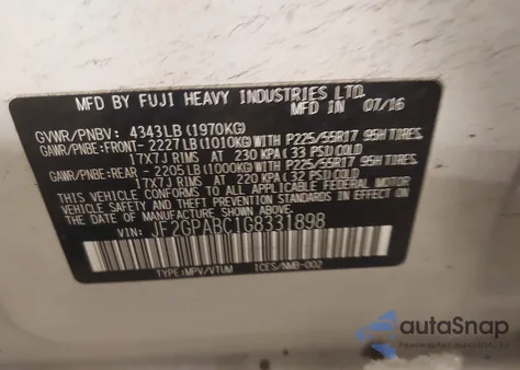 2016 Subaru Crosstrek 2.0I Premium from USA, damaged, VIN JF2GPABC1G8331898